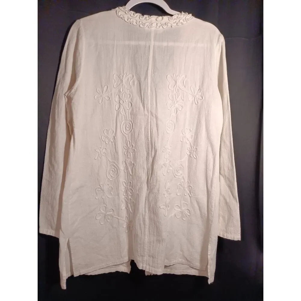 Soft Surroundings Women’s Large White Open Front Cardigan Top Layer Cottagecore